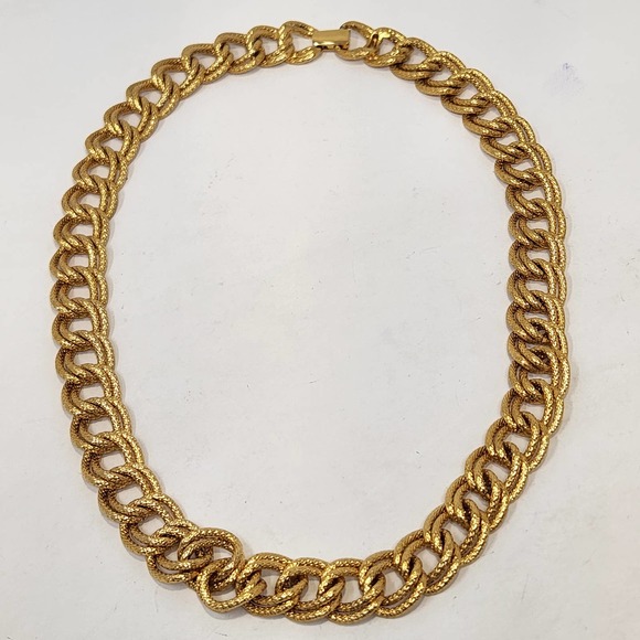 Napier Double Link Chain Choker Necklace Textured Gold Tone Vintage Jewelry - Picture 3 of 7